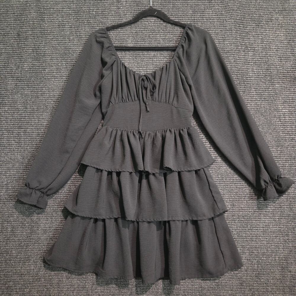Whimsygoth Black Tiered Mini Dress Small Long Sleeve Ren Faire Boho